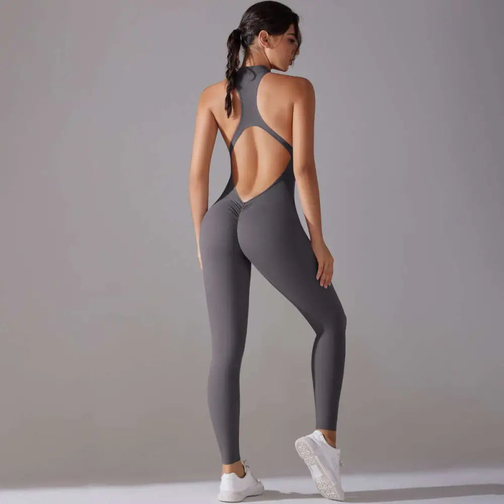Light Blue Long Pants Jumpsuit Yoga Fitness Slim Bodysuit